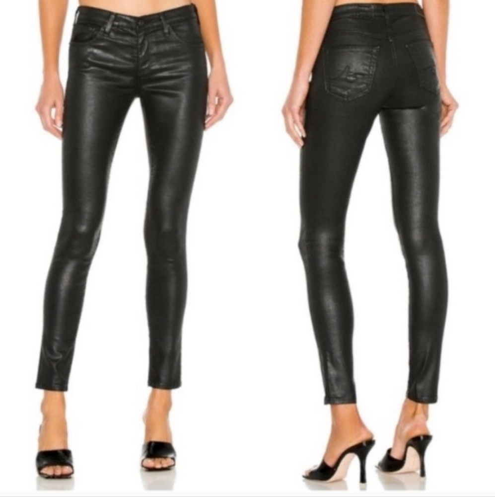 AG Adriano Goldschmied Black Super Skinny Legging Ankle Faux Leather 26R